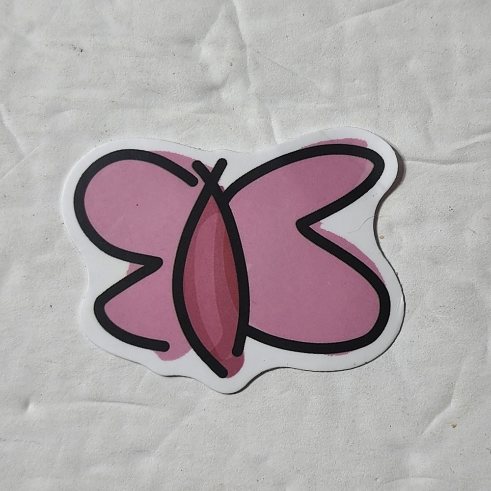 Pink Butterfly Sticker Black Trim Vinyl Decal 2" x 1.5" New